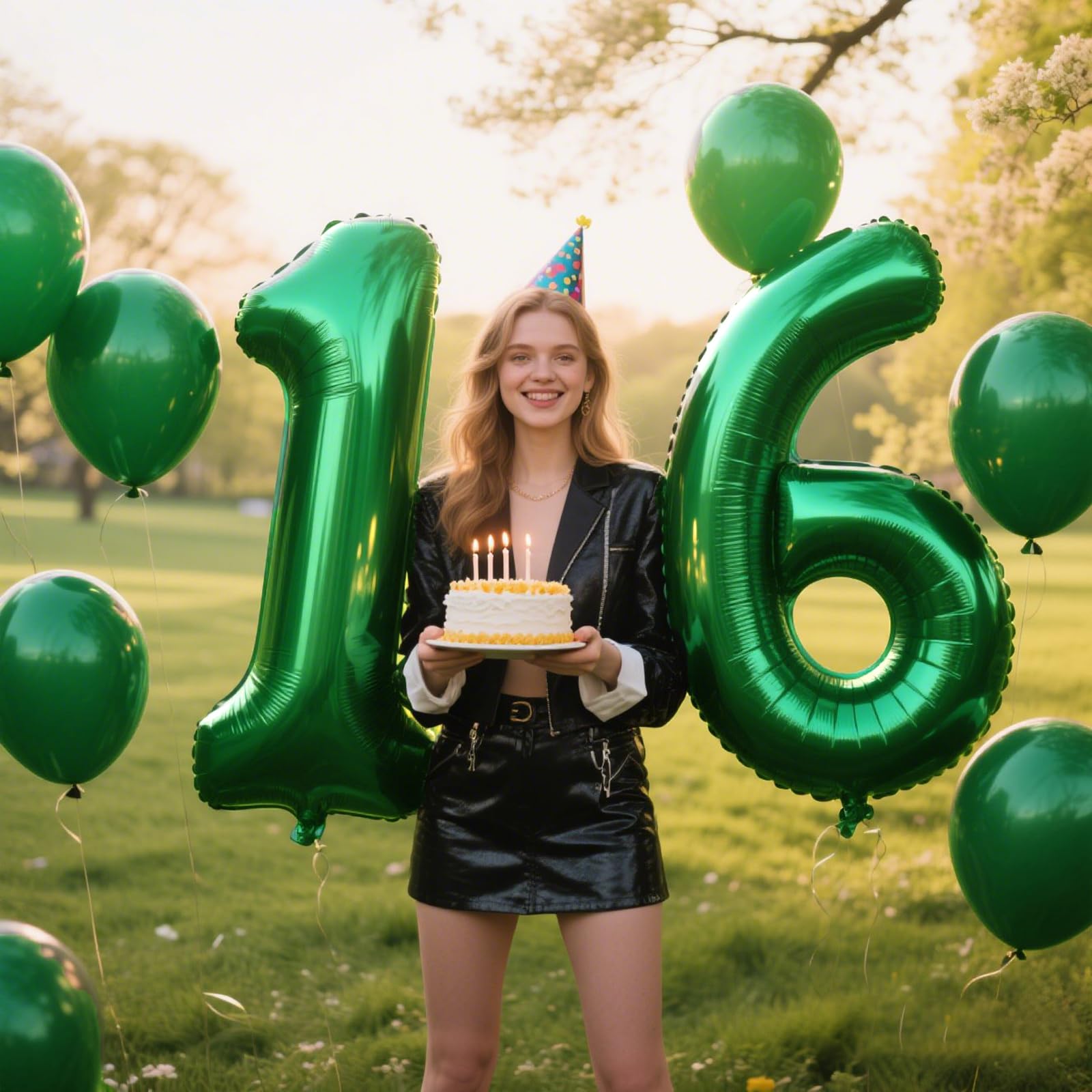 Kelfuoya 40 Inch Green Number 16 Balloon | Jumbo Mylar Foil Balloons for Birthday & Anniversary