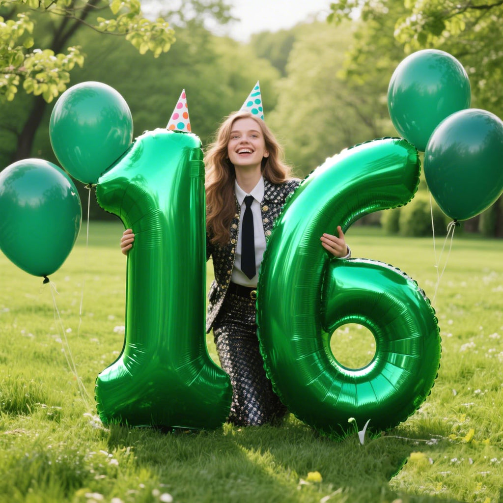 Kelfuoya 40 Inch Green Number 16 Balloon | Jumbo Mylar Foil Balloons for Birthday & Anniversary