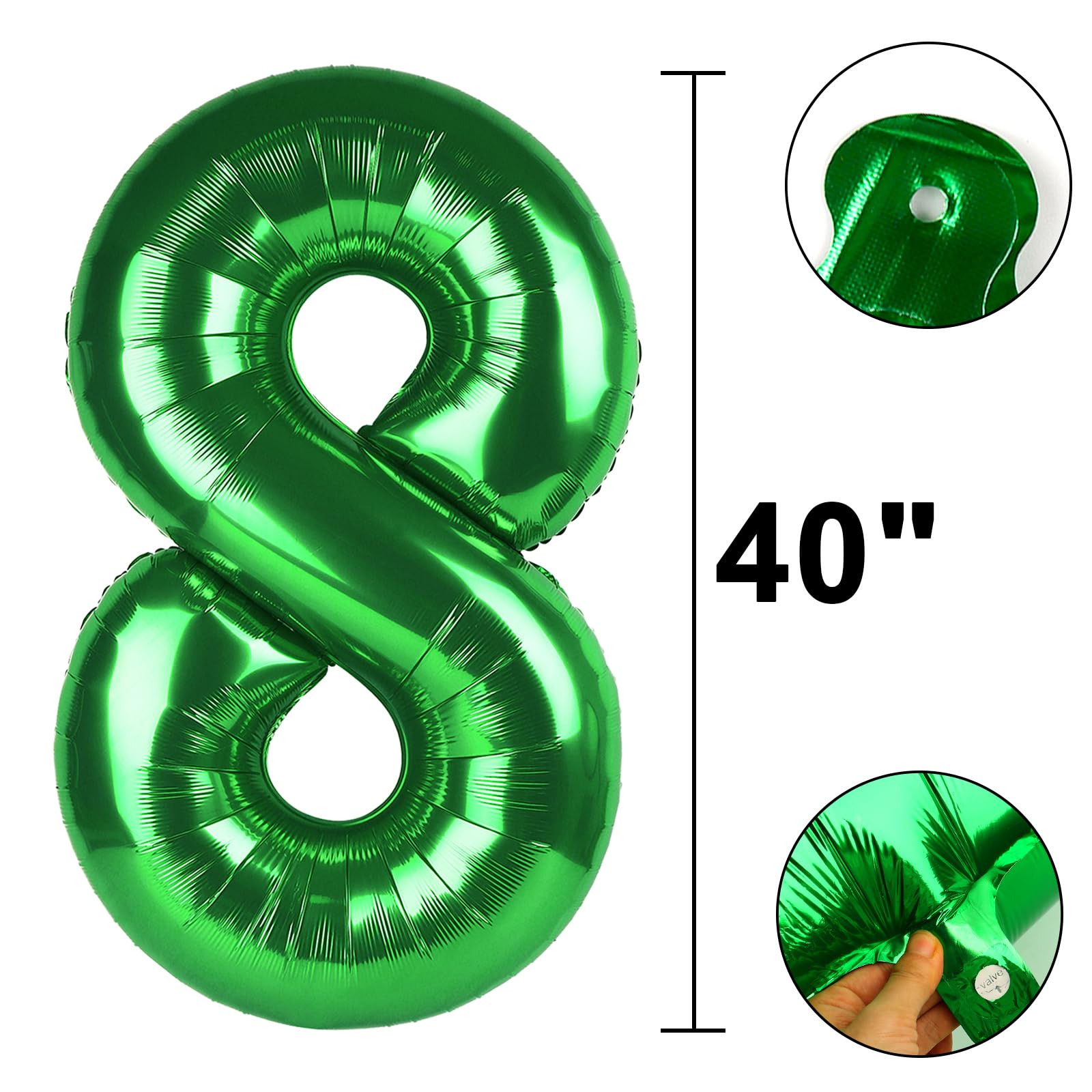 Kelfuoya 40in Green Number 8 Balloon – Large Foil Balloons for Birthdays