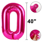 Kelfuoya Rose Red Number 0 Balloon – 40-Inch Jumbo Hot Pink Mylar Balloons for Birthdays & Celebrations