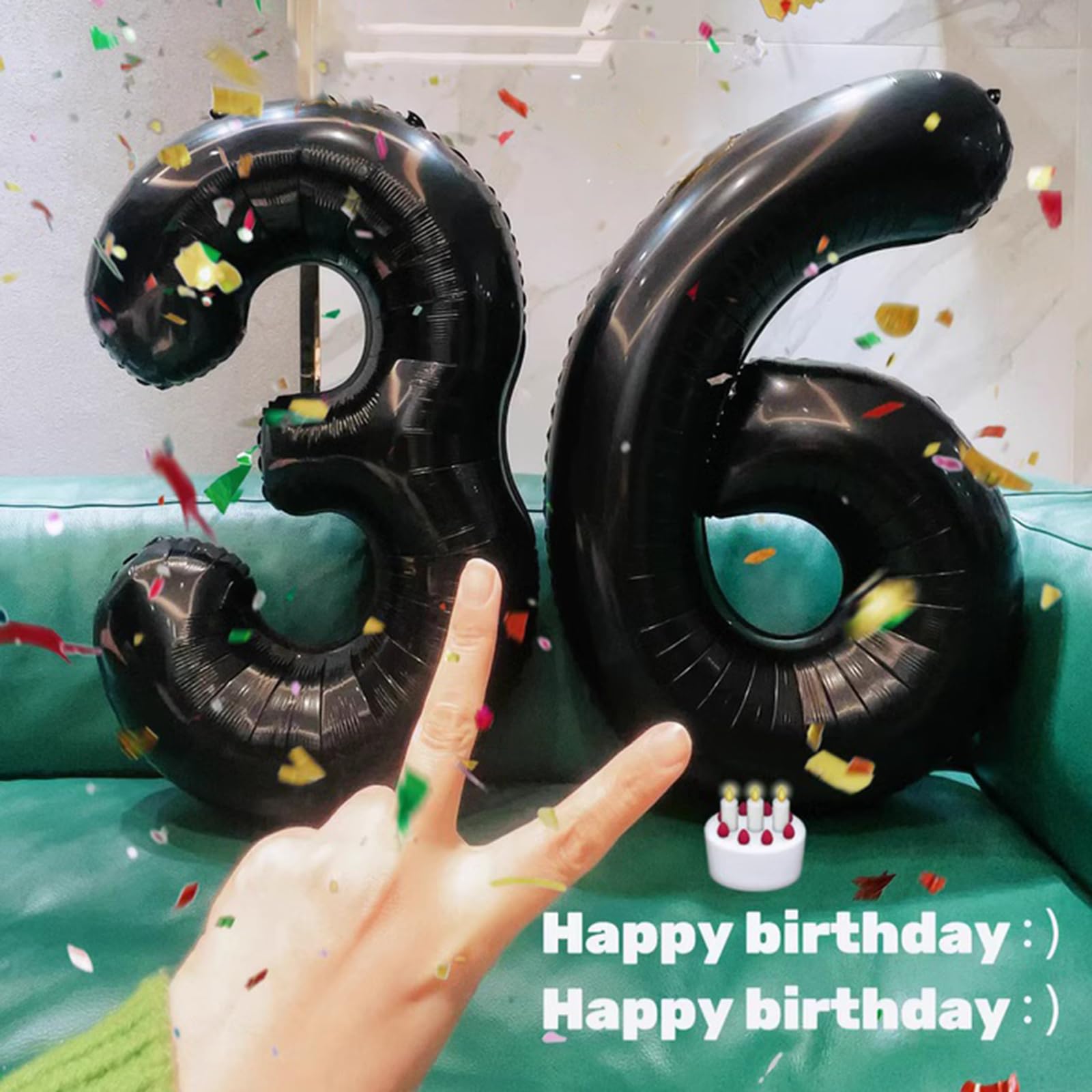 Kelfuoya 40-Inch Black Number 36 Balloon – Jumbo Mylar Foil Balloons for 36th Birthday & Anniversary