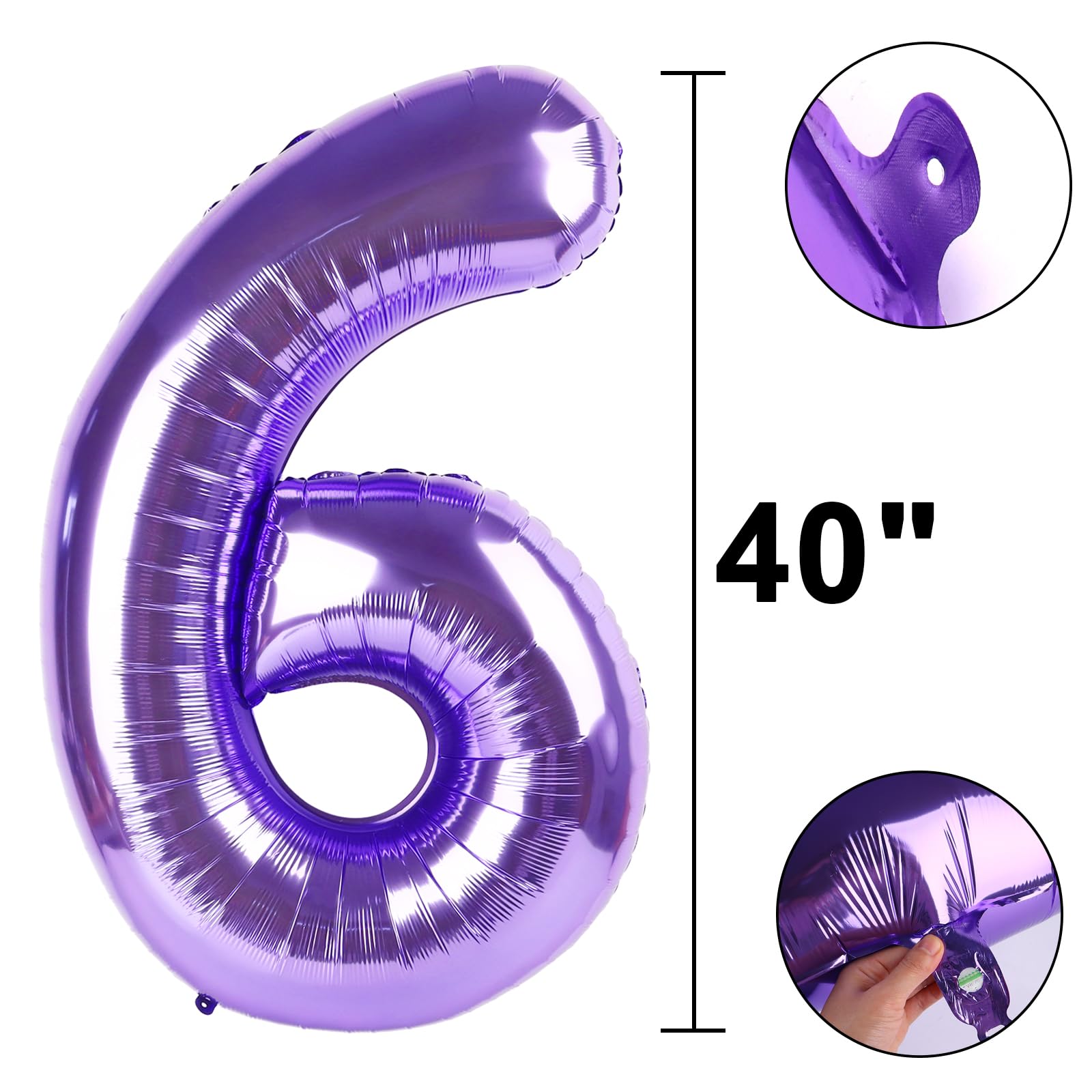 Kelfuoya 40-Inch Purple Number 60 Digital Balloon | Jumbo Mylar Foil Balloons for Parties