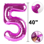 Kelfuoya 40 Inch Rose Purple Number 5 Balloon – Jumbo Mylar Foil Helium Balloons for Birthdays & Anniversaries