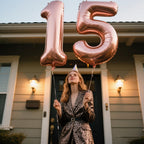 Kelfuoya Rose Gold Number 5 Balloons – 40-Inch Giant Foil Mylar, Champagne Gold for Birthdays & Anniversaries