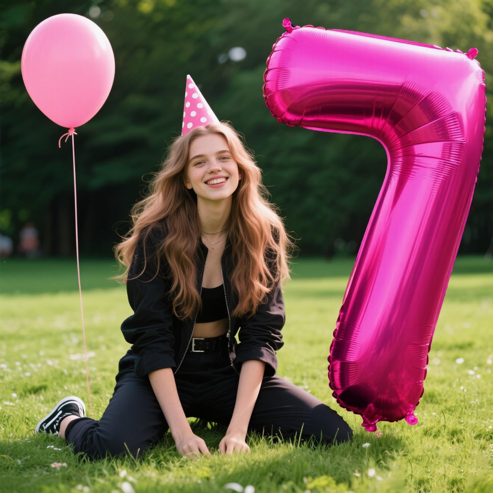 Kelfuoya Rose Red Number 7 Balloon - 40-Inch Jumbo Mylar Hot Pink Number Balloons for Birthday, Anniversary & Party Decor