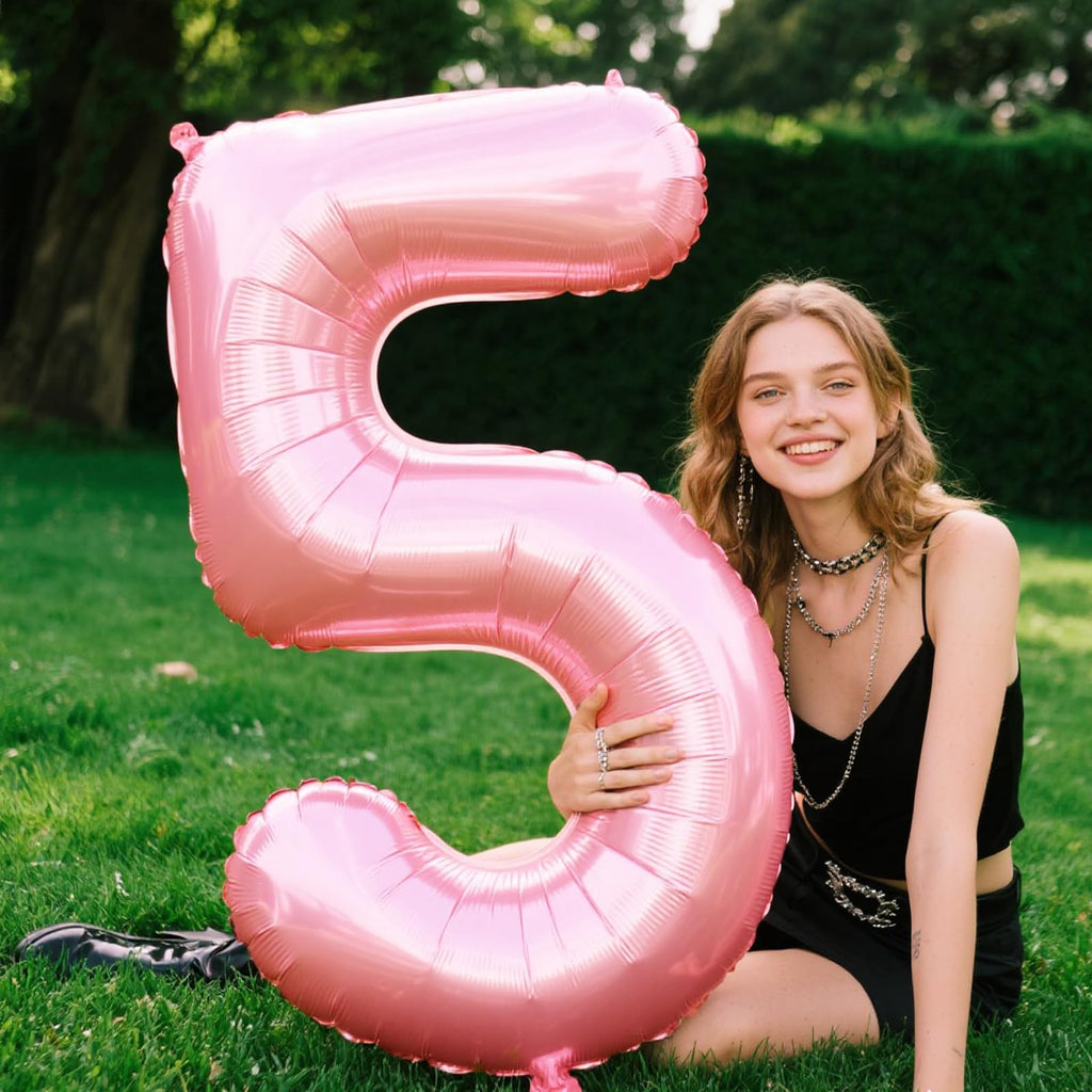 Kelfuoya 40-Inch Pearlescent Pink Number Balloon (Number 5) – Jumbo Mylar Foil Balloons for Birthdays and Celebrations