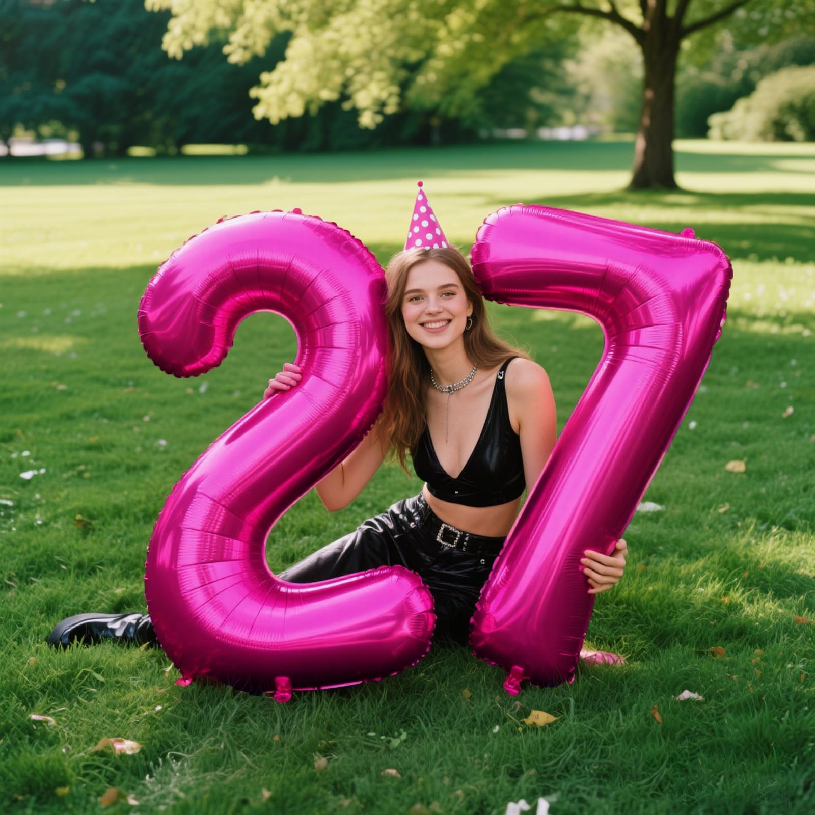 Kelfuoya Rose Red Number 7 Balloon - 40-Inch Jumbo Mylar Hot Pink Number Balloons for Birthday, Anniversary & Party Decor