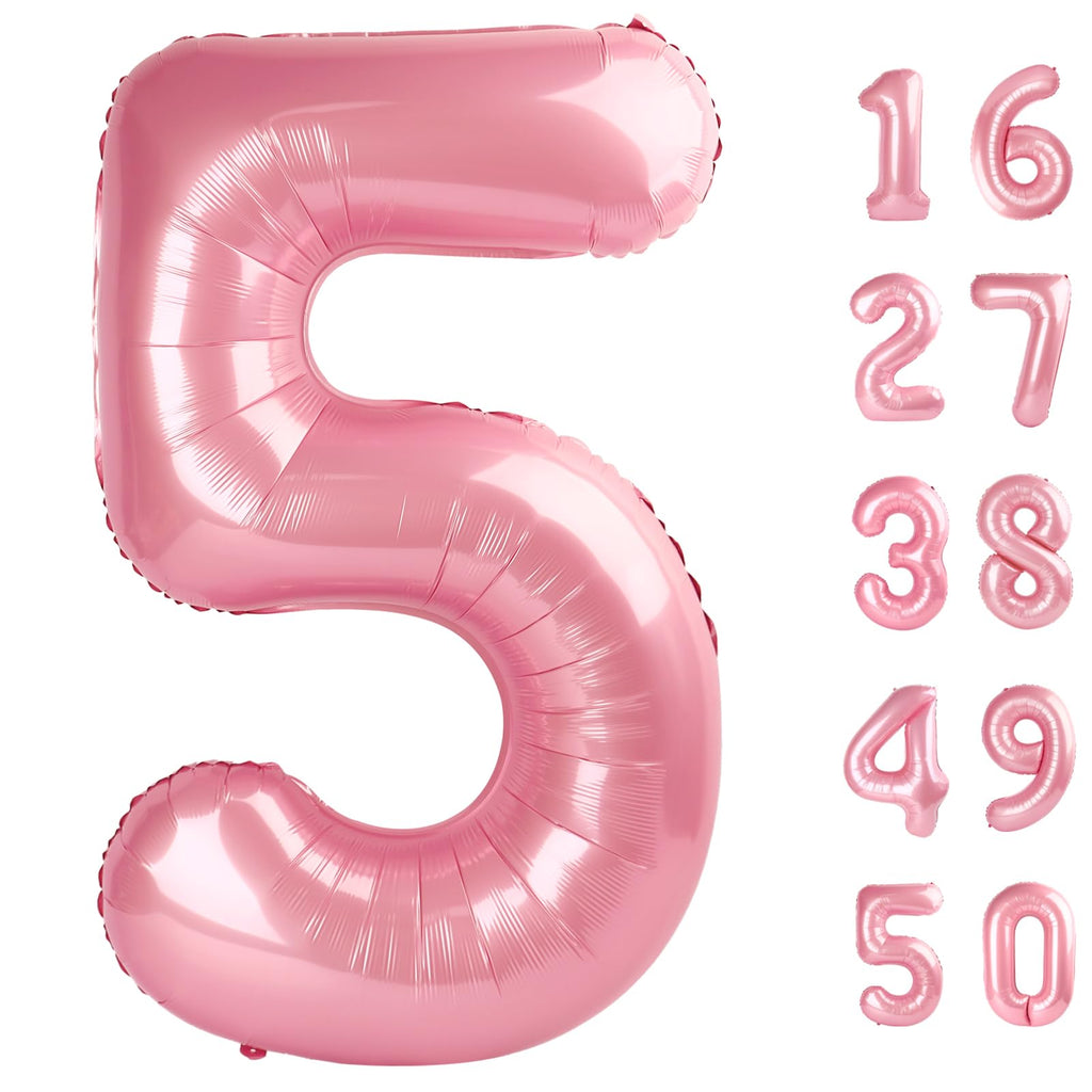 Kelfuoya 40-Inch Pearlescent Pink Number Balloon (Number 5) – Jumbo Mylar Foil Balloons for Birthdays and Celebrations