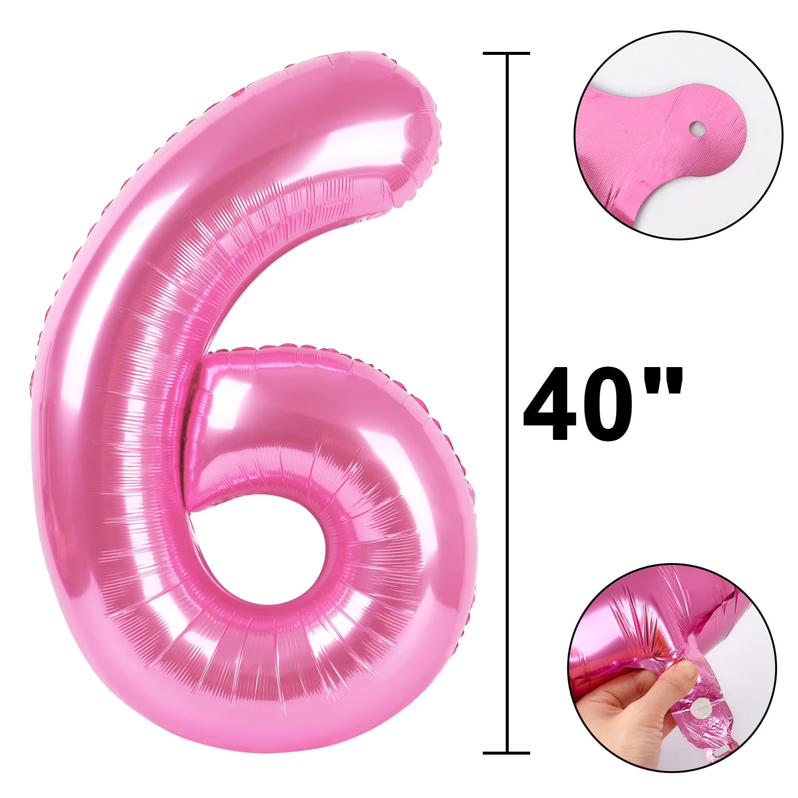 Kelfuoya Pink Large 6 Number Balloons – 40 Inch Foil Party Decoration