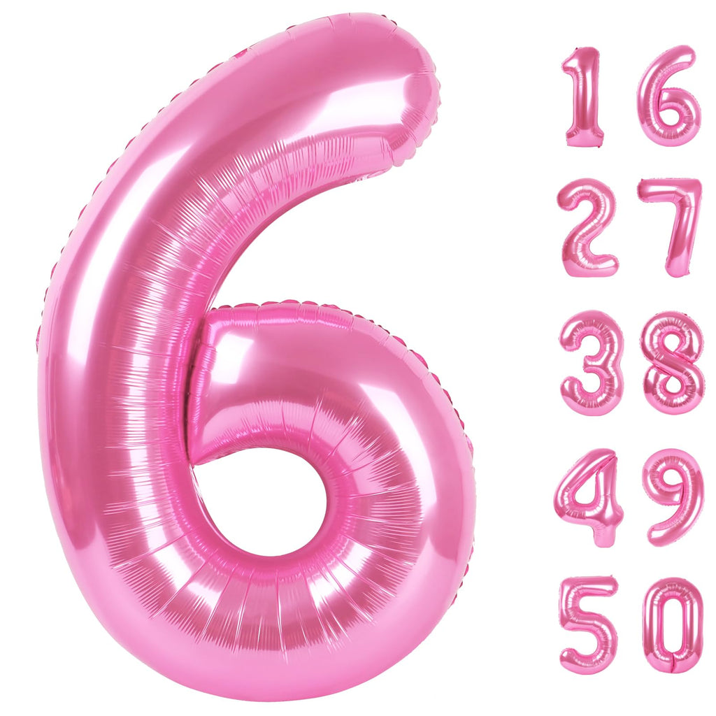 Kelfuoya Pink Large 6 Number Balloons – 40 Inch Foil Party Decoration
