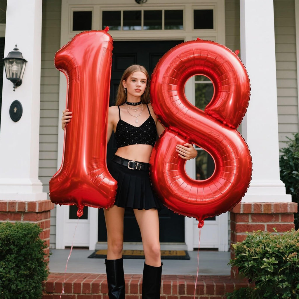 Kelfuoya Red Number 8 Balloon - 40-Inch Jumbo Foil Balloons for 8th Birthday & Anniversary