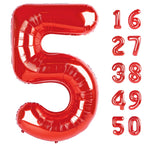 Kelfuoya Red Number 5 Balloons – 40-Inch Foil Balloons for 5th Birthday & Anniversary Celebrations