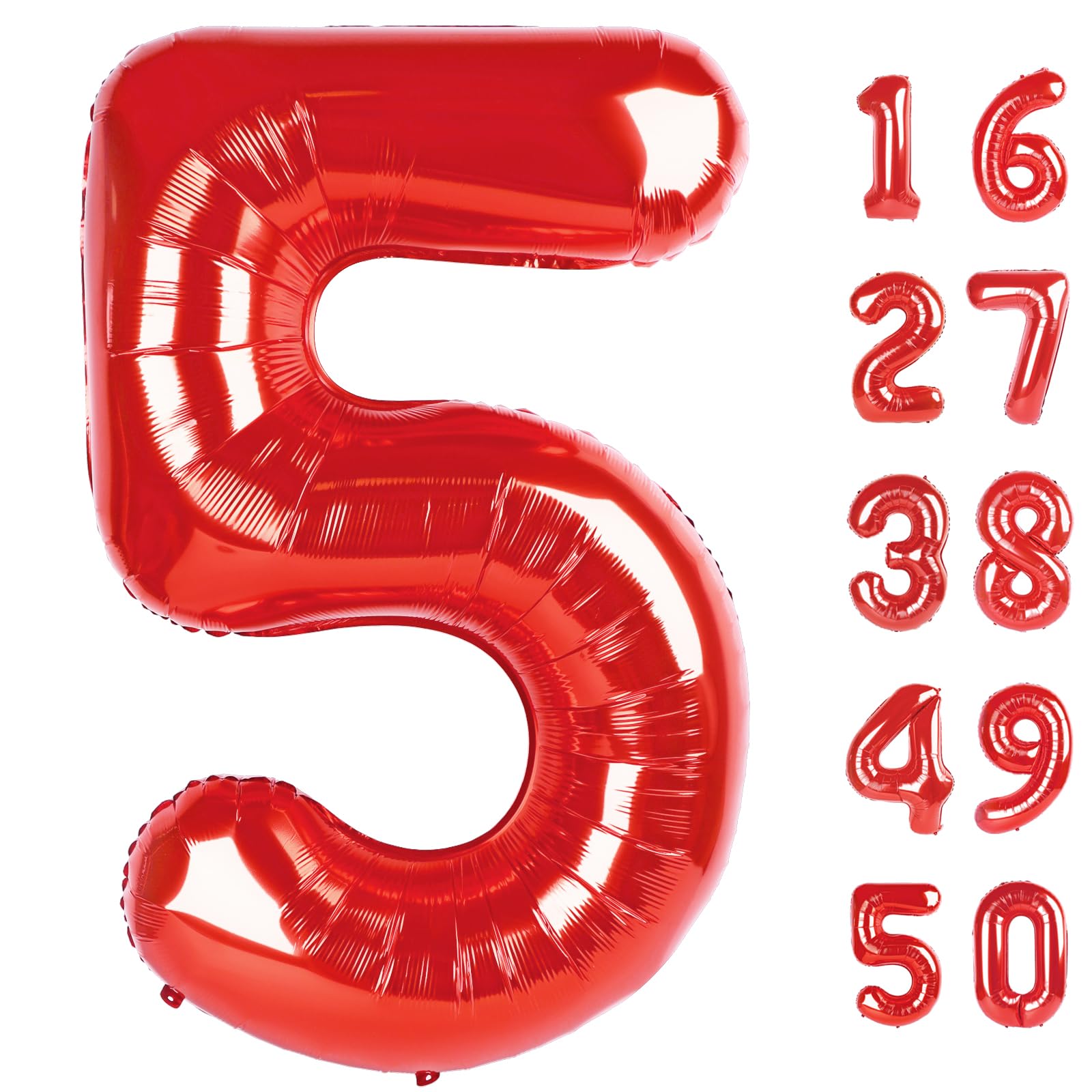 Kelfuoya Red Number 5 Balloons – 40-Inch Foil Balloons for 5th Birthday & Anniversary Celebrations
