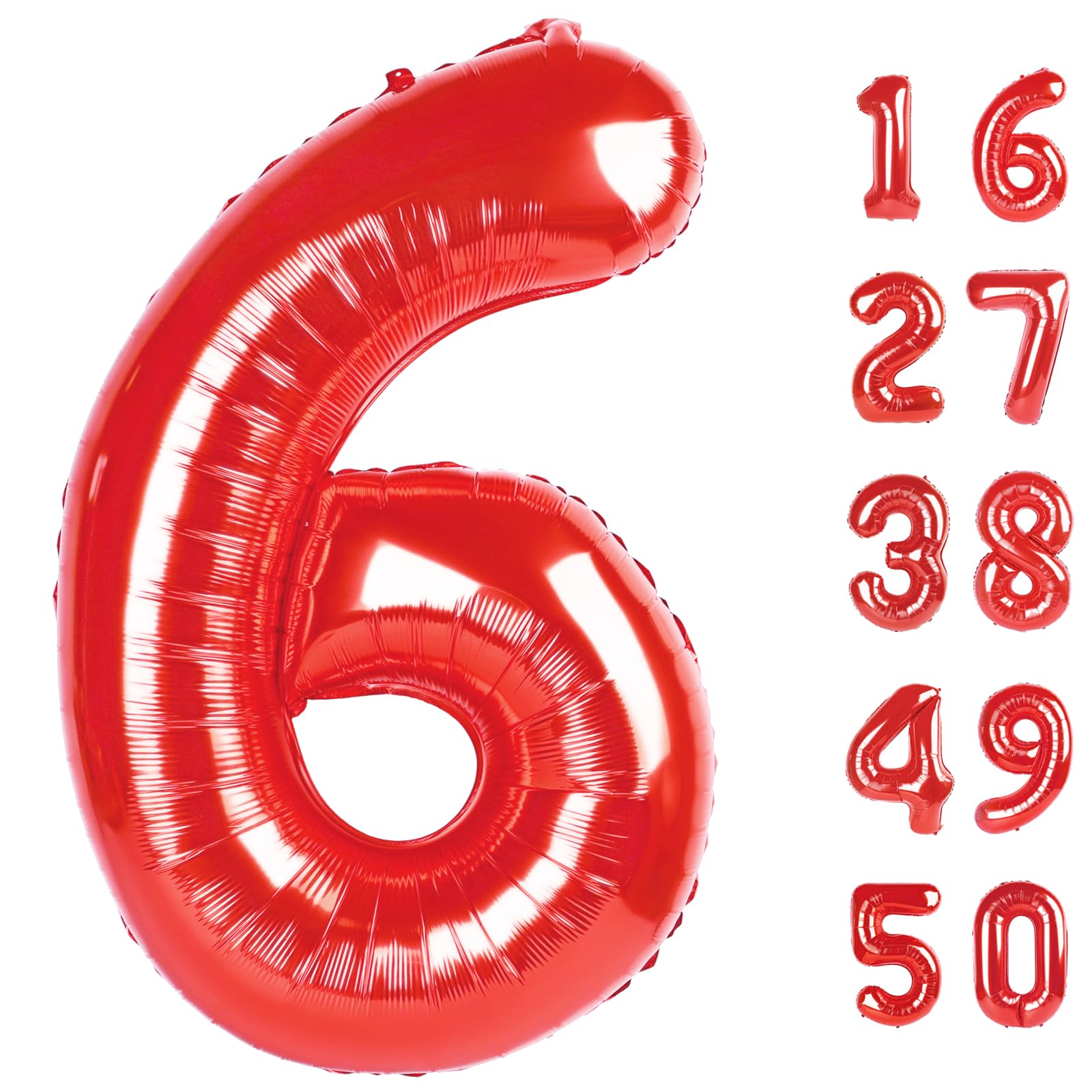 Kelfuoya Red Number 6 Balloons – 40-Inch Foil Balloon for Birthdays & Anniversaries