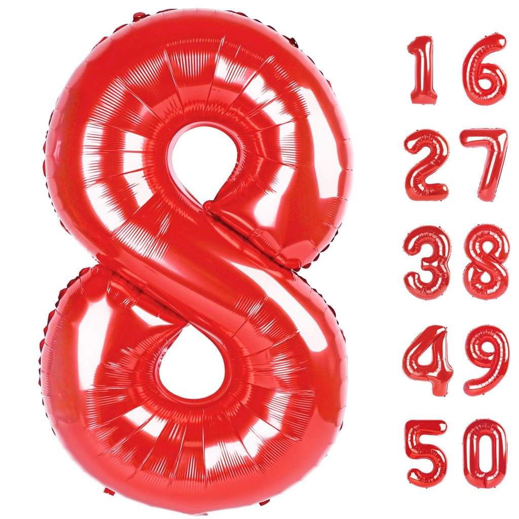Kelfuoya Red Number 8 Balloon - 40-Inch Jumbo Foil Balloons for 8th Birthday & Anniversary