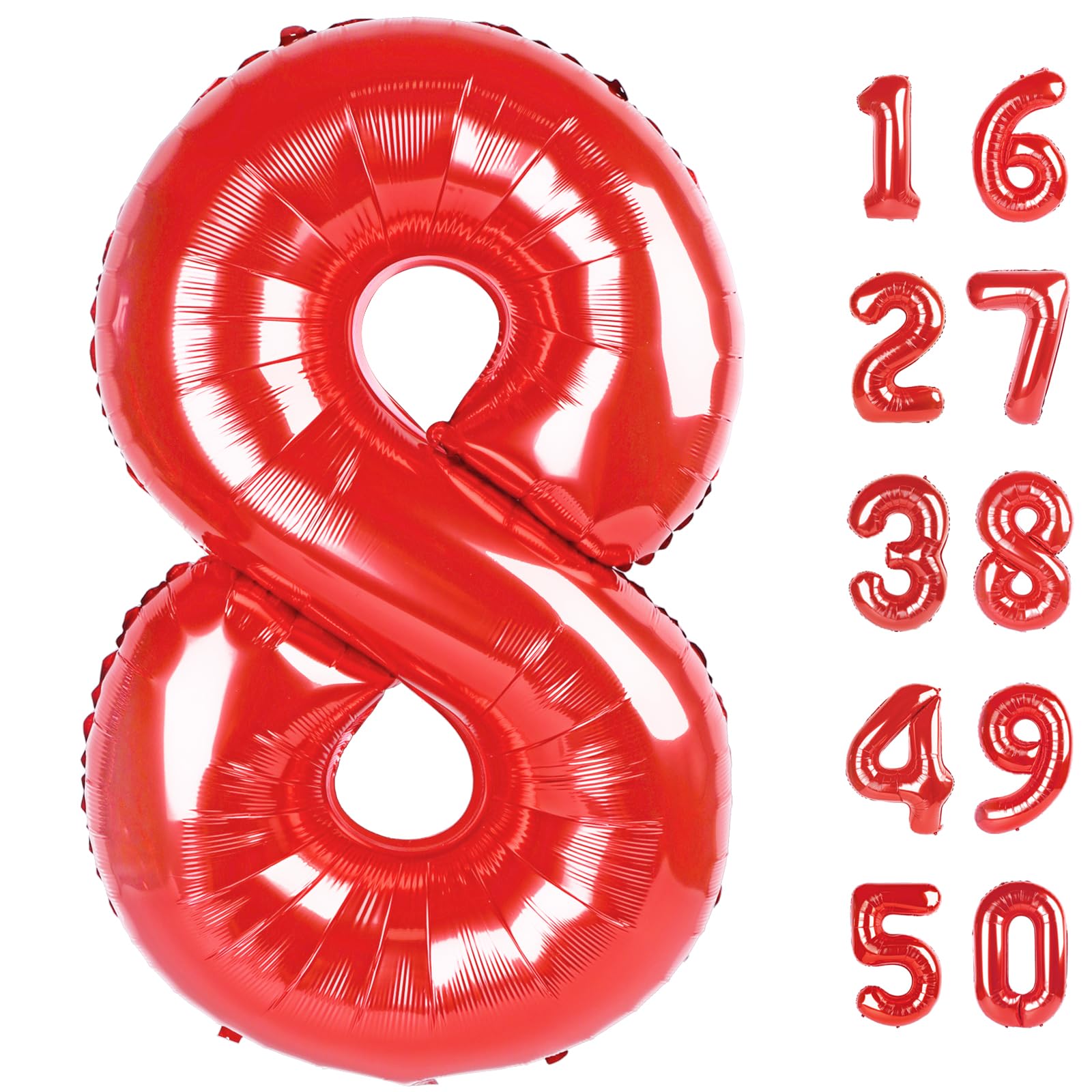 Kelfuoya Red Number 8 Balloon - 40-Inch Jumbo Foil Balloons for 8th Birthday & Anniversary