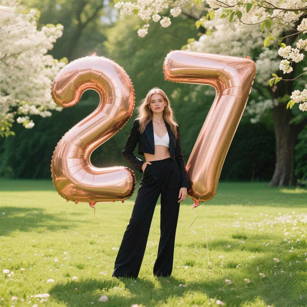 Kelfuoya 40 inch Rose Gold Number 27 Balloon – Jumbo Mylar Foil Balloons for Birthday & Anniversary