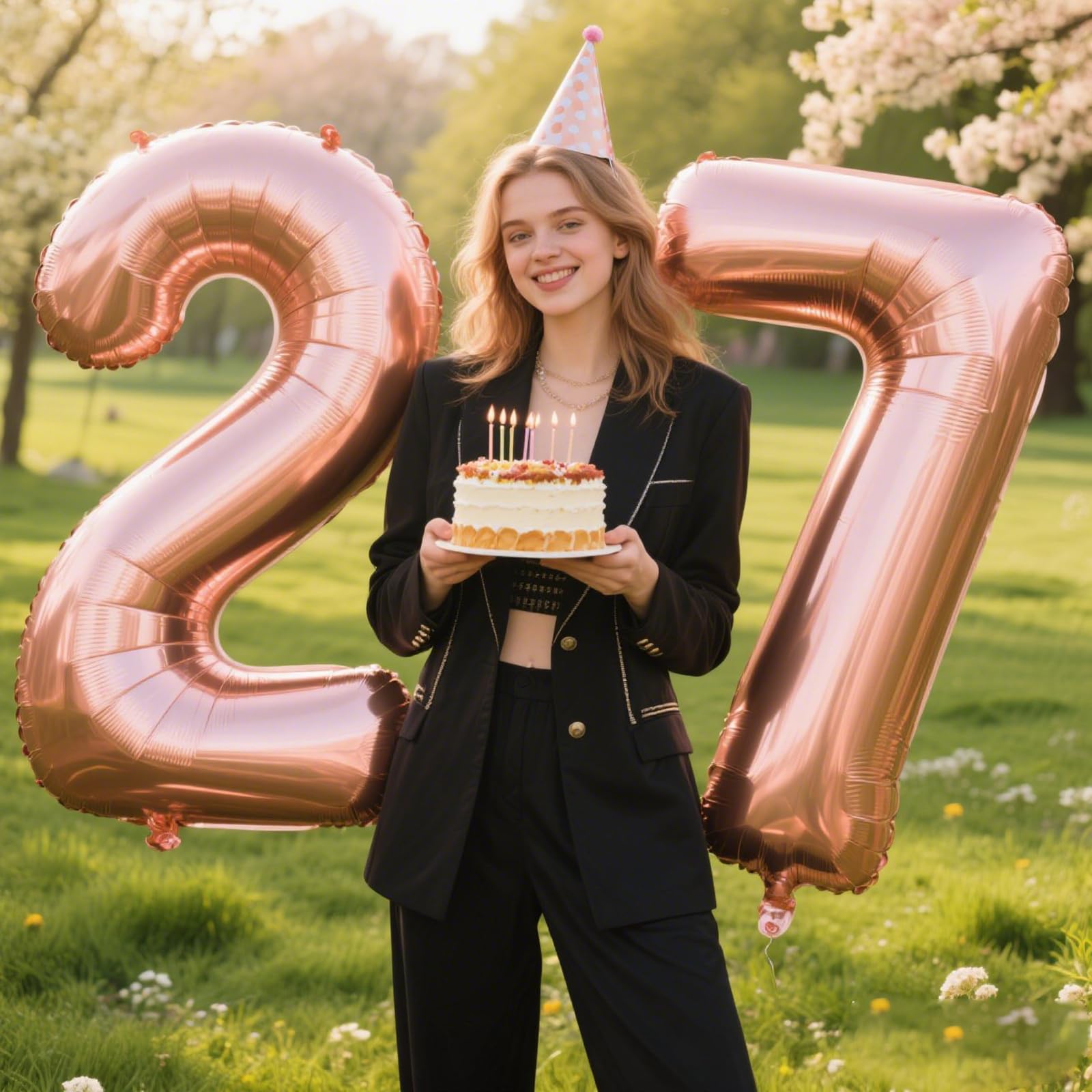 Kelfuoya 40 inch Rose Gold Number 27 Balloon – Jumbo Mylar Foil Balloons for Birthday & Anniversary