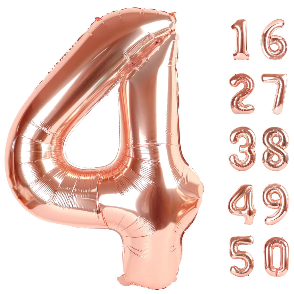 Kelfuoya Rose Gold Number 4 Balloons - 40 Inch Giant Foil Mylar for Birthdays & Celebrations