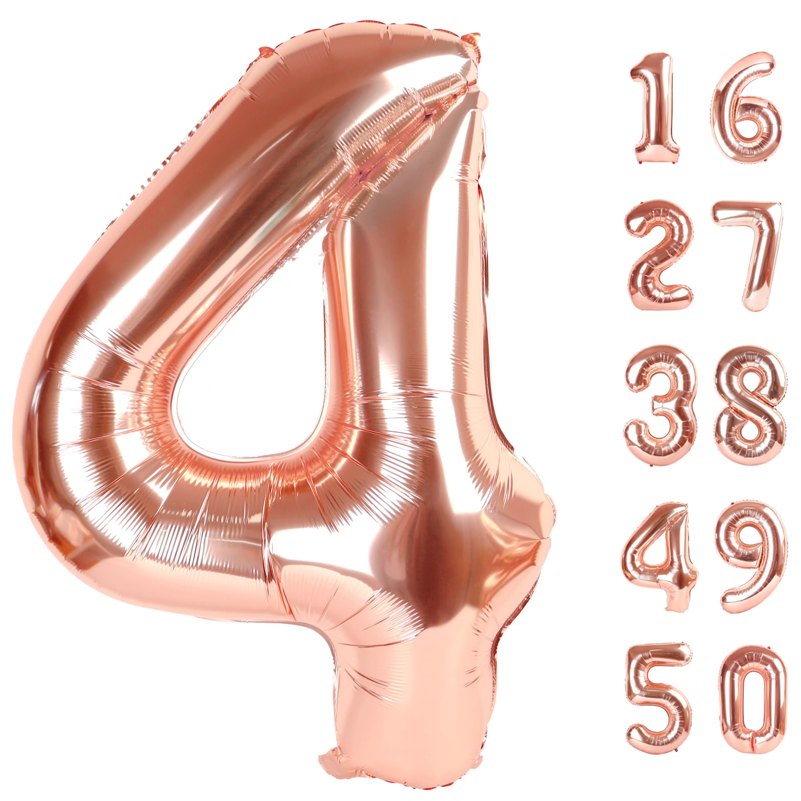 Kelfuoya Rose Gold Number 4 Balloons - 40 Inch Giant Foil Mylar for Birthdays & Celebrations