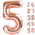 Kelfuoya Rose Gold Number 5 Balloons – 40-Inch Giant Foil Mylar, Champagne Gold for Birthdays & Anniversaries