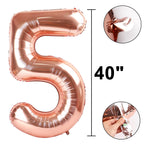Kelfuoya Rose Gold Number 5 Balloons – 40-Inch Giant Foil Mylar, Champagne Gold for Birthdays & Anniversaries