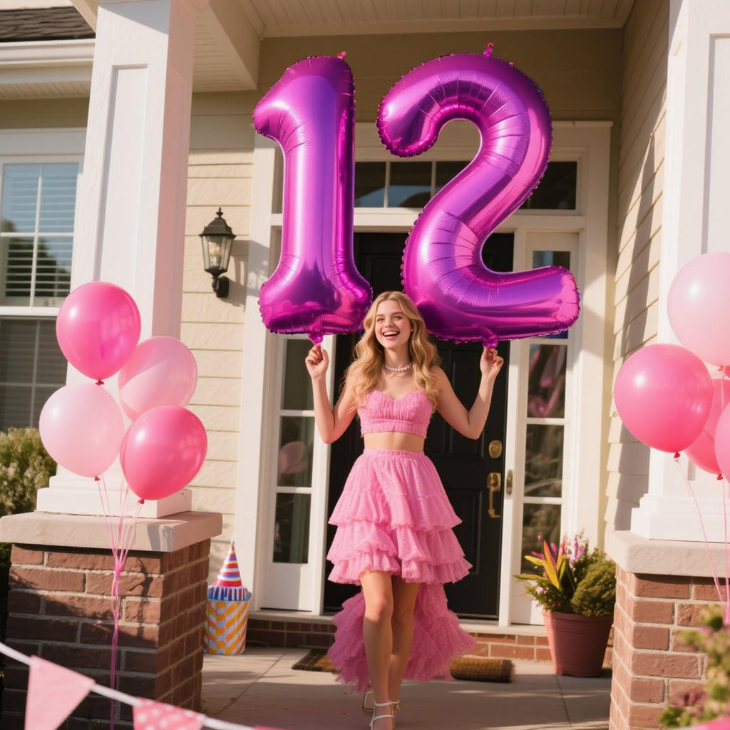 Kelfuoya 40-Inch Rose Purple 12 Balloon – Giant Foil Number Balloons for Birthday & Anniversary