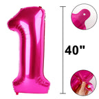 Kelfuoya Hot Pink 40-Inch Number 1 Balloon – Rose Red Jumbo Mylar Balloons for 1st Birthday & Celebrations