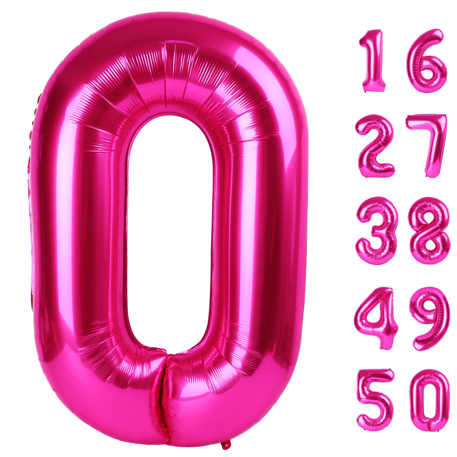 Kelfuoya Rose Red Number 0 Balloon – 40-Inch Jumbo Hot Pink Mylar Balloons for Birthdays & Celebrations