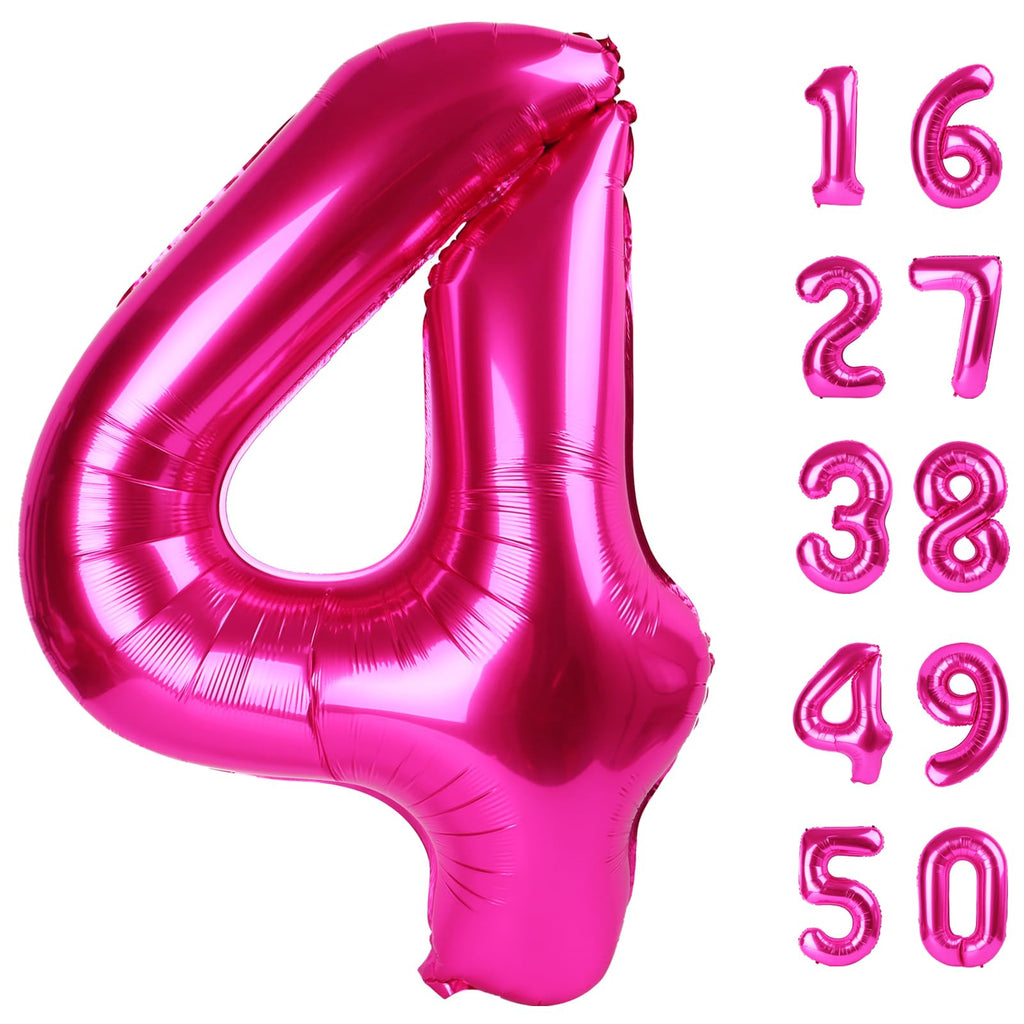 Kelfuoya Rose Red Number 4 Balloon – 40-Inch Hot Pink Foil Balloons for Birthday Parties