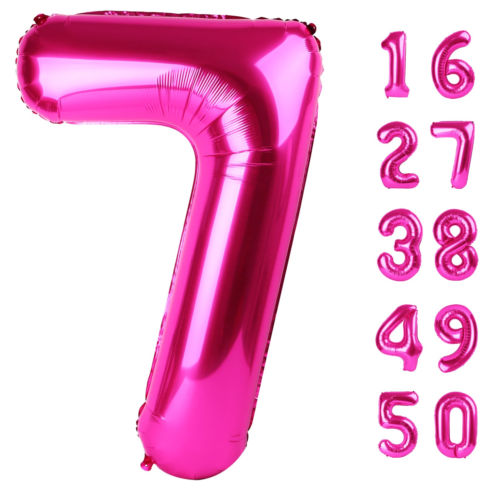 Kelfuoya Rose Red Number 7 Balloon - 40-Inch Jumbo Mylar Hot Pink Number Balloons for Birthday, Anniversary & Party Decor