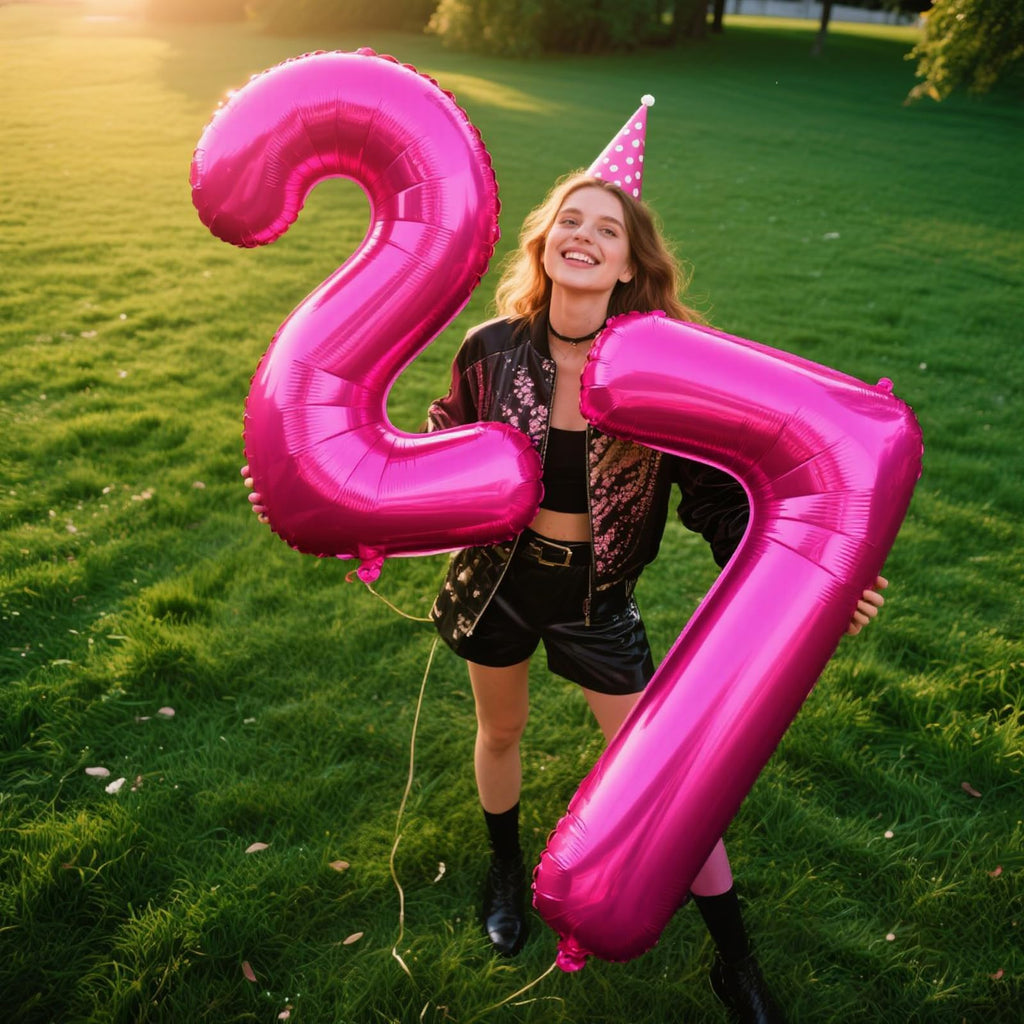 Kelfuoya Rose Red Number 7 Balloon - 40-Inch Jumbo Mylar Hot Pink Number Balloons for Birthday, Anniversary & Party Decor