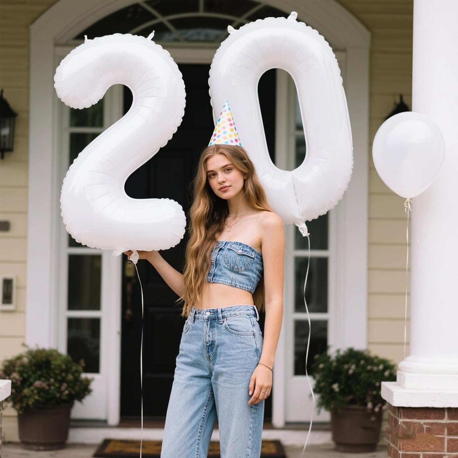 Kelfuoya 40-Inch White Number 20 Digital Balloon – Jumbo Mylar Foil Balloons for Birthday & Anniversary Decor