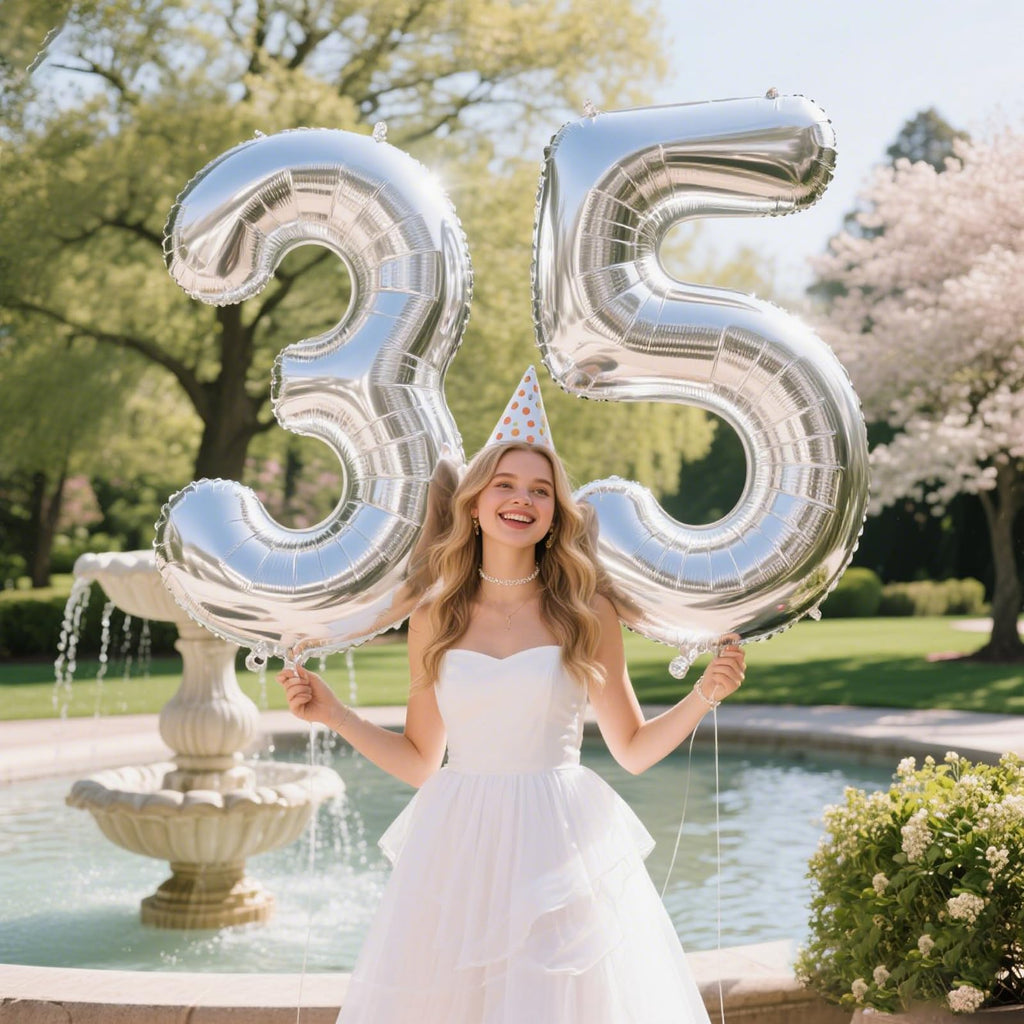 Kelfuoya 40in Silver Number Balloons – 5th Birthday & Anniversary Decor