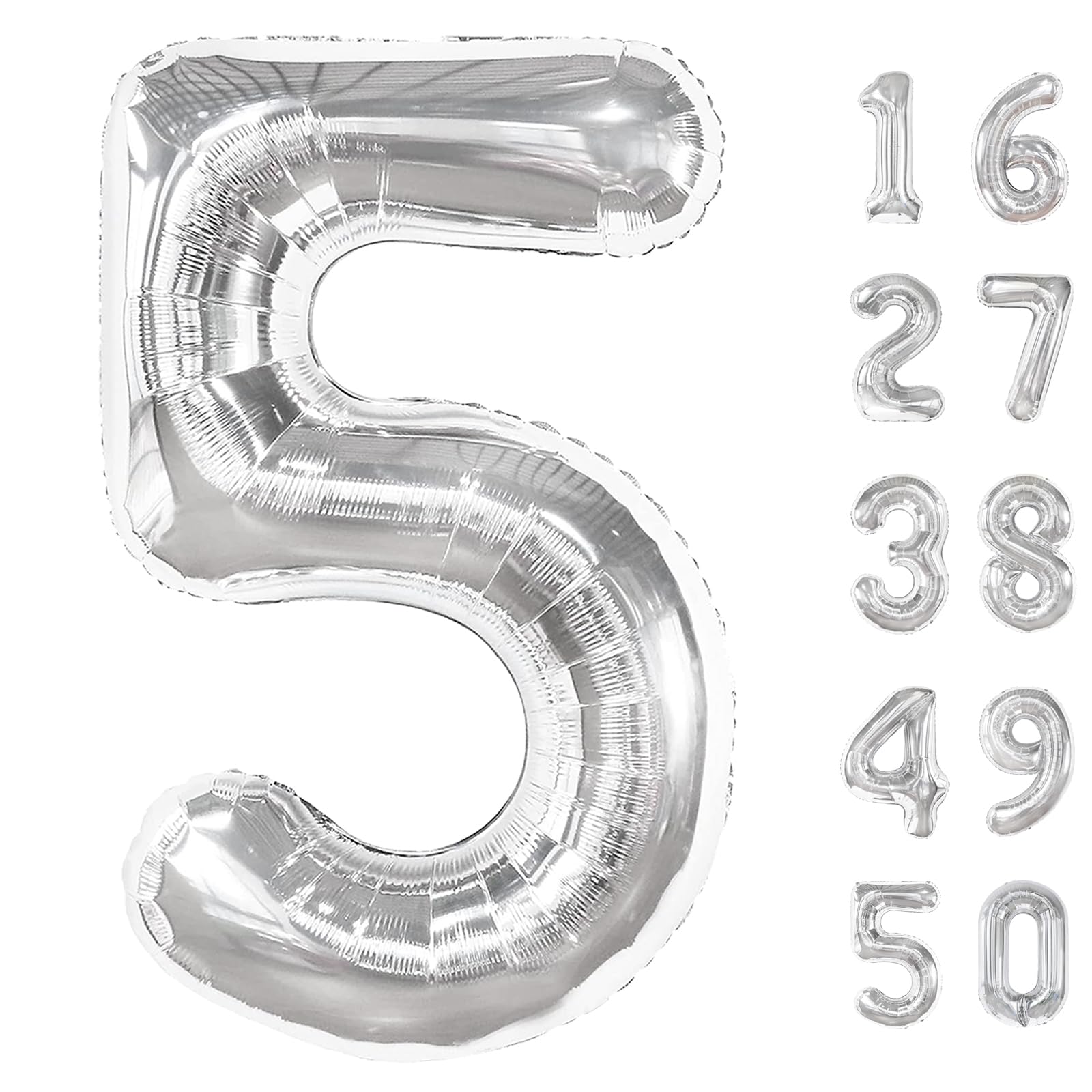Kelfuoya 40in Silver Number Balloons – 5th Birthday & Anniversary Decor
