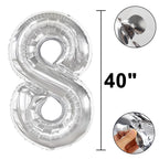 Kelfuoya 40 Inch Silver 8 Number Balloon – Jumbo Mylar Foil Balloons for Birthdays & Anniversaries