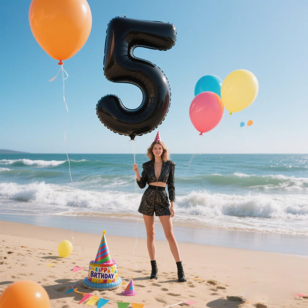 Kelfuoya 40 Inch Black Number 5 Foil Balloon - Giant Milestone Party Balloons