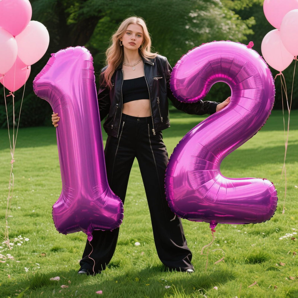 Kelfuoya 40-Inch Rose Purple 12 Balloon – Giant Foil Number Balloons for Birthday & Anniversary