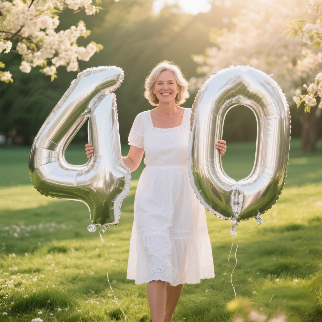 Kelfuoya 40-Inch Silver Number Balloons – Giant Mylar Foil Balloons (4 and 14) for 40th Birthday & Anniversary