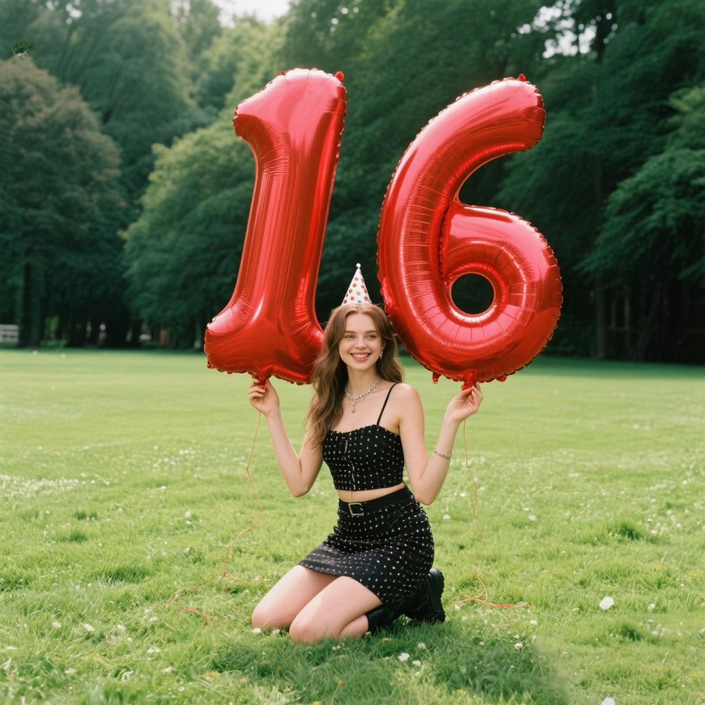 Kelfuoya 40 Inch Red Number 16 Balloon – Jumbo Mylar Foil Balloons for Birthdays & Anniversaries