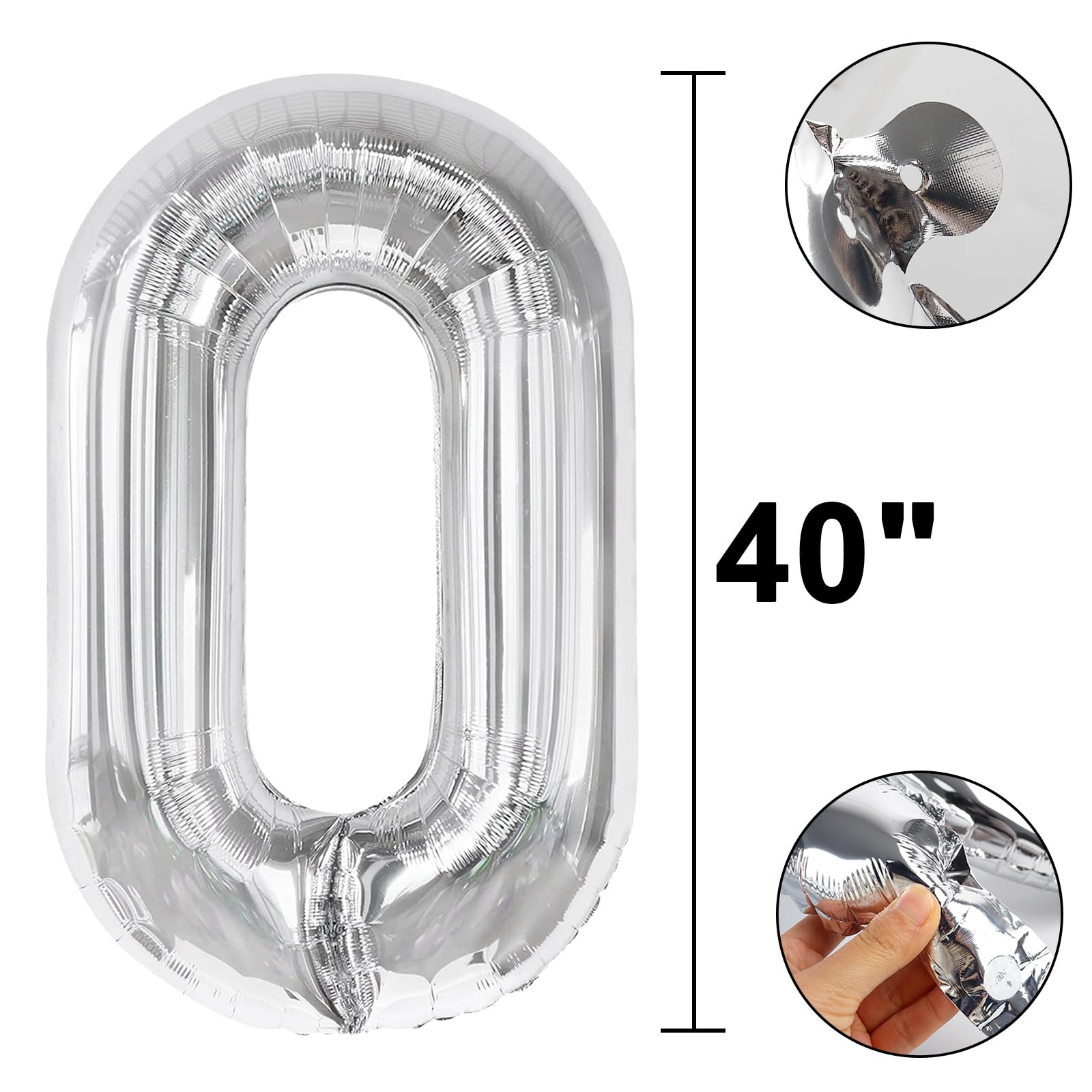 Kelfuoya 40-Inch Silver Foil Number 0 Balloon – Jumbo Digital Birthday & Anniversary Balloons