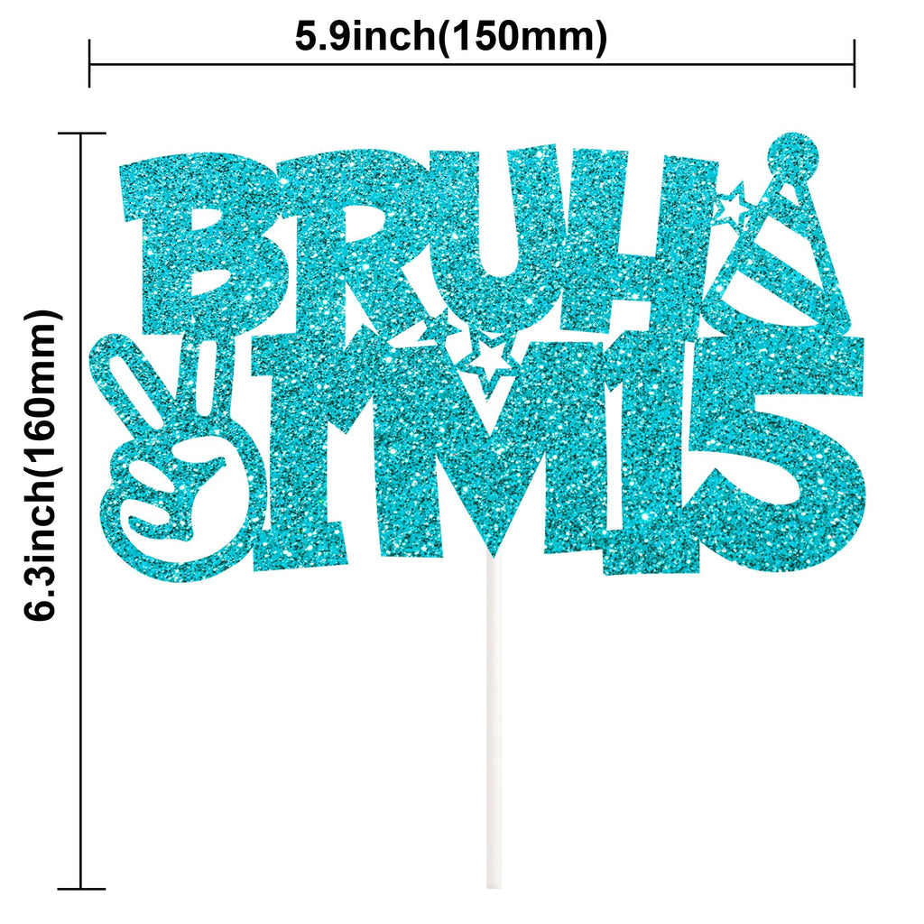 Keltora Blue Glitter Bruh I’m 15 Cake Topper – 15th Birthday Decoration