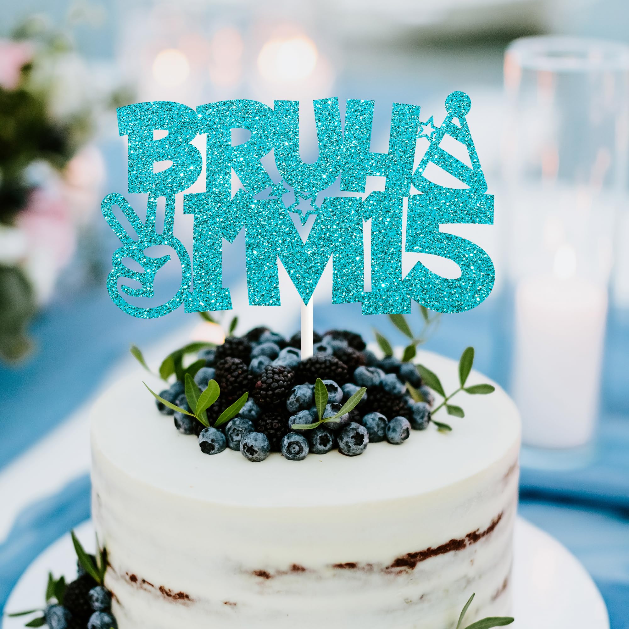 Keltora Blue Glitter Bruh I’m 15 Cake Topper – 15th Birthday Decoration