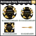 Kepeel 96 Pcs Retirement Party Plates & Napkins Set – Gold & Black Celebration Kit for 24
