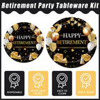 Kepeel 96 Pcs Retirement Party Plates & Napkins Set – Gold & Black Celebration Kit for 24
