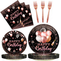 Kepeel 96 Pcs Rose Gold Birthday Party Tableware for 24 | Plates, Napkins & Cutlery