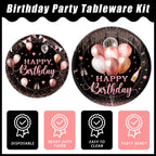 Kepeel 96 Pcs Rose Gold Birthday Party Tableware for 24 | Plates, Napkins & Cutlery