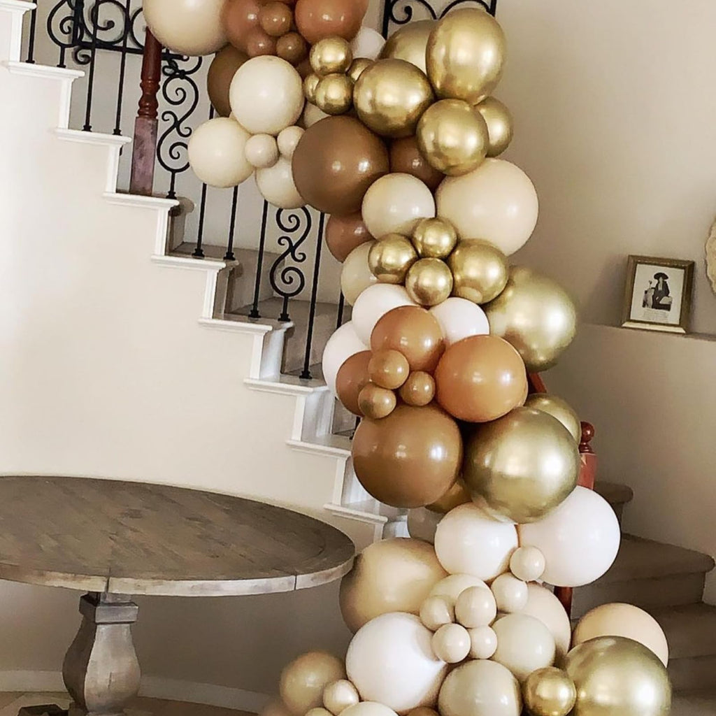 KEPMOV Brown and Gold Balloons Set – 60 Latex 12in Balloons with Confetti