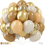 KEPMOV Brown and Gold Balloons Set – 60 Latex 12in Balloons with Confetti