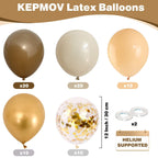 KEPMOV Brown and Gold Balloons Set – 60 Latex 12in Balloons with Confetti